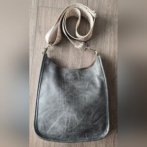 Ahdorned Gray Vegan Leather Hobo Crossbody Bag Wide Strap Boho Slouchy Neutral